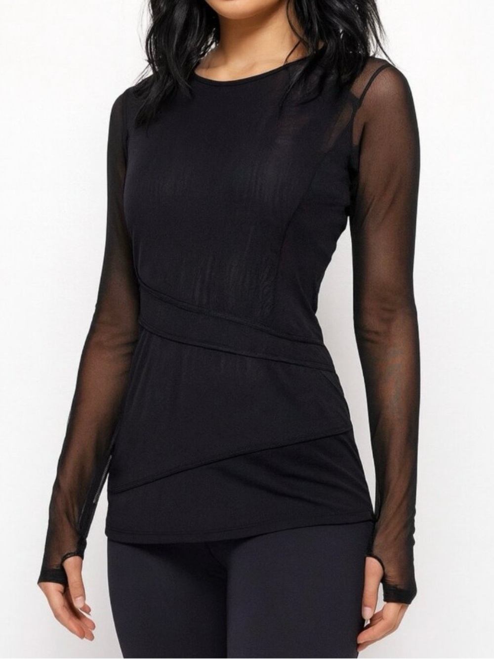 Alala Designer Yoga/ Sportswear Sz S Black Sheer Mesh Athletic Top